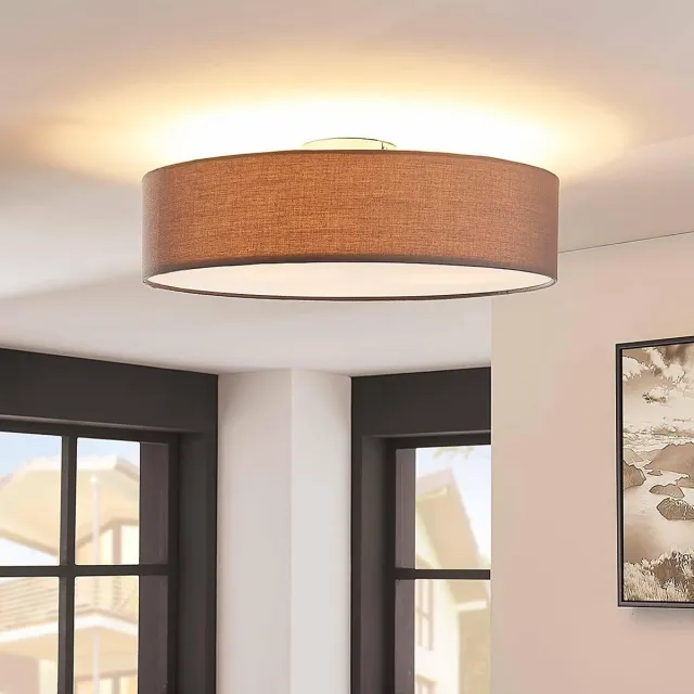 Lindby plafondlamp - 3lichts - Stof, metaal - H: 17 cm - E27 - grijs, wit, mat nikkel