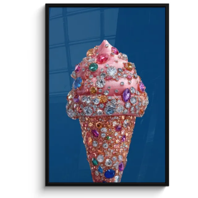 FrameYourWall Poster in lijst - Fotolijst 80x120 cm - Posters - Ijsje - Hoorntje - Steentjes - Blauw - Posterlijst zwart - Decoratie - Wanddecoratie woonkamer - Muurdecoratie slaapkamer