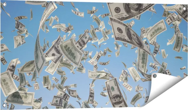 Gards Tuinposter Dollarbiljetten in de Lucht - Geld - 100x50 cm - Tuindoek - Tuindecoratie - Wanddecoratie buiten - Tuinschilderij Multikleur