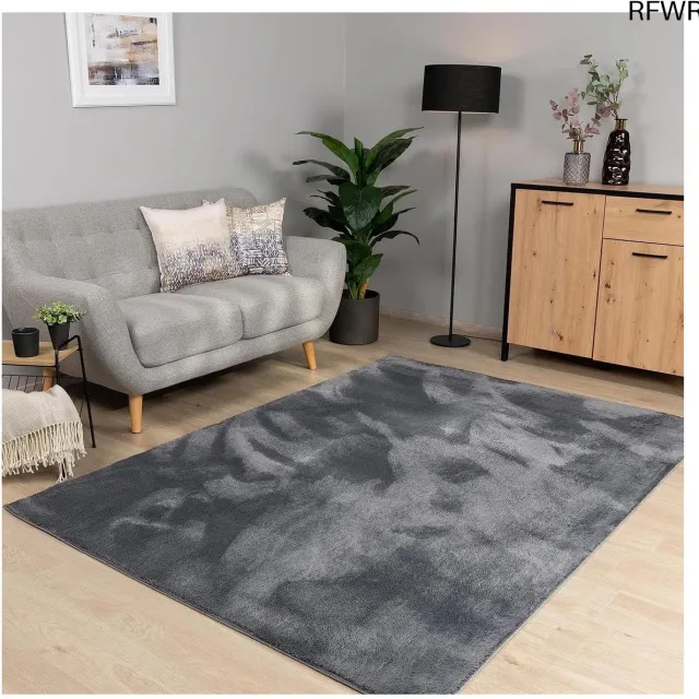RFWR Vloerkleed Laagpolig Wasbaar Antraciet 160x220 cm - Zacht en Modern voor Woonkamer