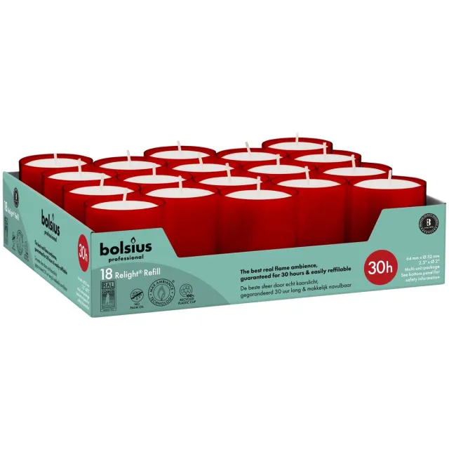 Bolsius Horeca Relight Navullingen 64/52 Rood (18 stuks)