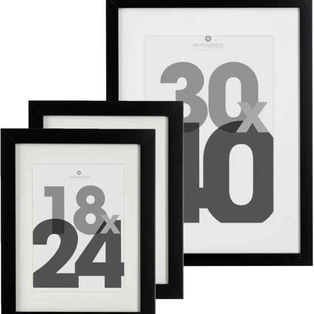 Atmosphera Fotolijstjes set van 3x stuks - 1x voor 30 x 40 cm - 2x voor 18 x 24 cm - zwart - modern/strak ontwerp