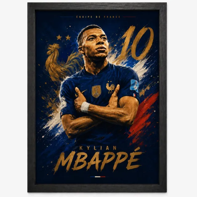 Joshimo Kylian Mbappé Frankrijk Poster Inclusief Zwarte A4 Lijst | Voetbal Wanddecoratie voor Fans