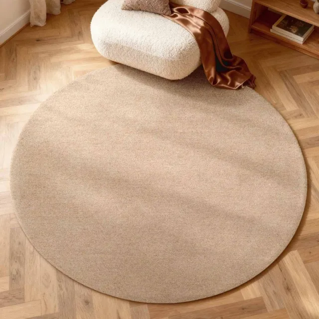 Elle Decoration Puristic rond wollen vloerkleed Knots Beige - Rond 200 Ø - (L)