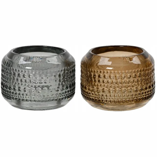 Kaemingk BV Kaemingk - Glazen Kandelaar - 8,2 x 5,8 cm - Elegante Decoratie Brons;Grijs