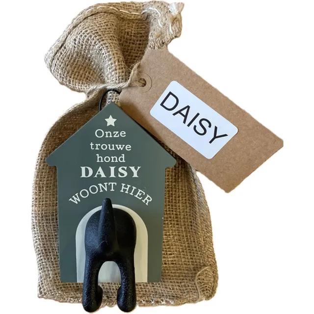 History& Heraldry Ltd Hondenriemhouder-Daisy-in leuk kado verpakking-15cmx10cm-woonaccessoires-hondengarderobe-kapstok voor honden-kado idee voor hondenbezitters-haak voor hondenriem grijs