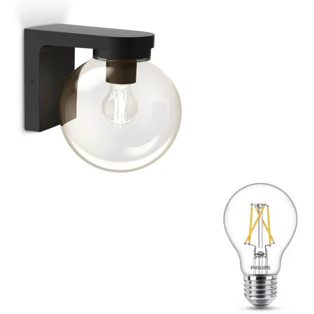Philips Ulio Wandlamp voor Buiten Down (Zwart) - Buitenlamp - E27 - Warmwit Licht - SceneSwitch - Eenvoudig Dimbaar met Je Klassieke Schakelaar