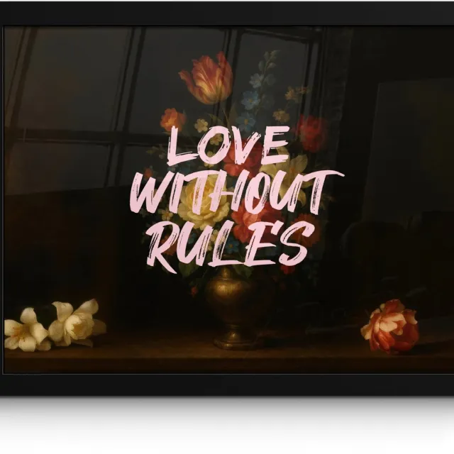 FrameYourWall Poster in lijst - Fotolijst 40x30 cm - Posters - Liefde - Modern - Bloemen - Posterlijst zwart - Decoratie - Wanddecoratie woonkamer - Muurdecoratie slaapkamer Love without rules