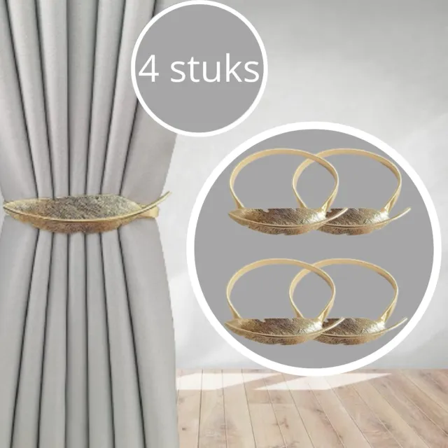 Home2go Gordijn Embrasse - Gordijnhouder - raamdecoratieaccessoires - Gordijn hanger - Gordijn Accessoires - Gouden Bladvorm - 40 cm 4 Stuks