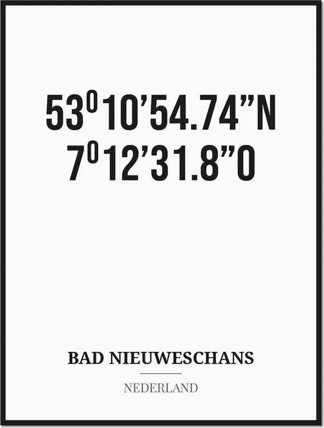 Studio216 Poster/kaart BAD NIEUWESCHANS met coördinaten zwart, wit