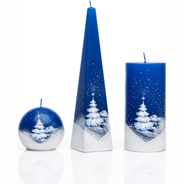 Jakelis Kaarsen - Set - Handgeschilderd - kerstboom - kerst - kerstdorp - kerstverlichting Blauw/wit/rood