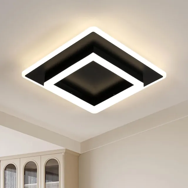 Haobosic Moderne LED-plafondlamp, 30W 3375LM vierkante LED-plafondlamp, zwarte acryl plafondlamp voor woonkamer, slaapkamer, keuken, gang, 4500K neutraal licht, 30CM Black