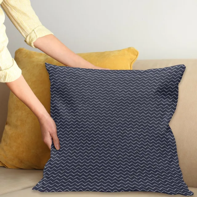 ABAKUHAUS Marineblauw Blauw Kussenhoes, Chevron Zigzag Ropes, Kussenhoes met Dubbelzijdig Patroon, Heldere Digitale Print, Kleurecht, met Ritssluiting, 60 x 60 cm, Marineblauw Wit