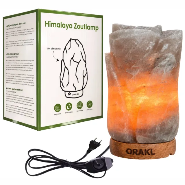 Orakl Dimbare Himalaya Zoutlamp Lotus - 2-4 KG en ca. 17 cm - Nachtlamp - Tafellamp - Cadeauverpakking Grijs