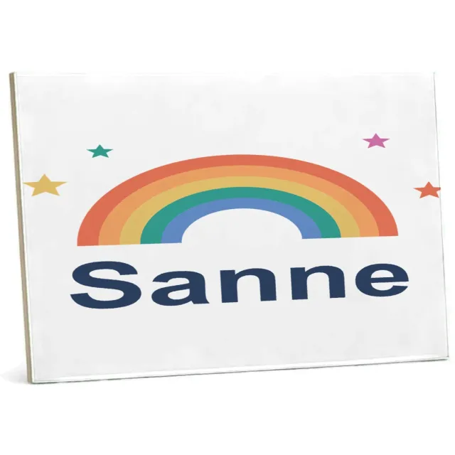 Mr Cadeautjes Tegel 15 x 20 cm - design Regenboog met naam Sanne | cadeau Wit