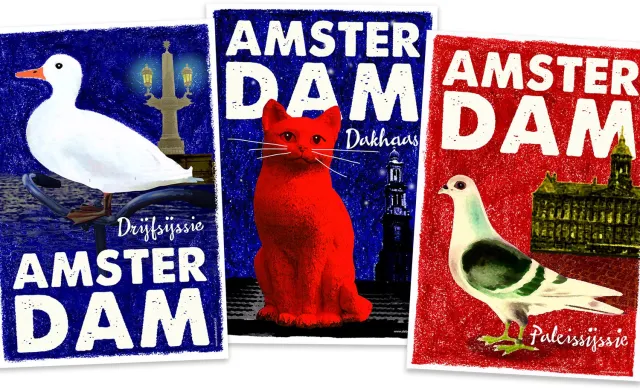 de Beeldvink Amsterdam Poster – Set van 3 stuks – Drijfsijs, Paleissijs & Dakhaas – A3 Rood, wit, blauw, zwart