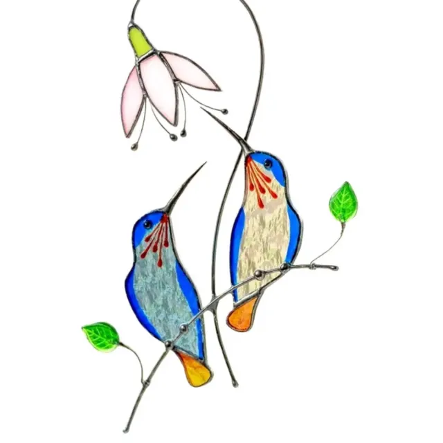 MiBeRu Glazen Suncatcher met Twee Vogels – Kleurrijke Raamhanger 2 Vogels