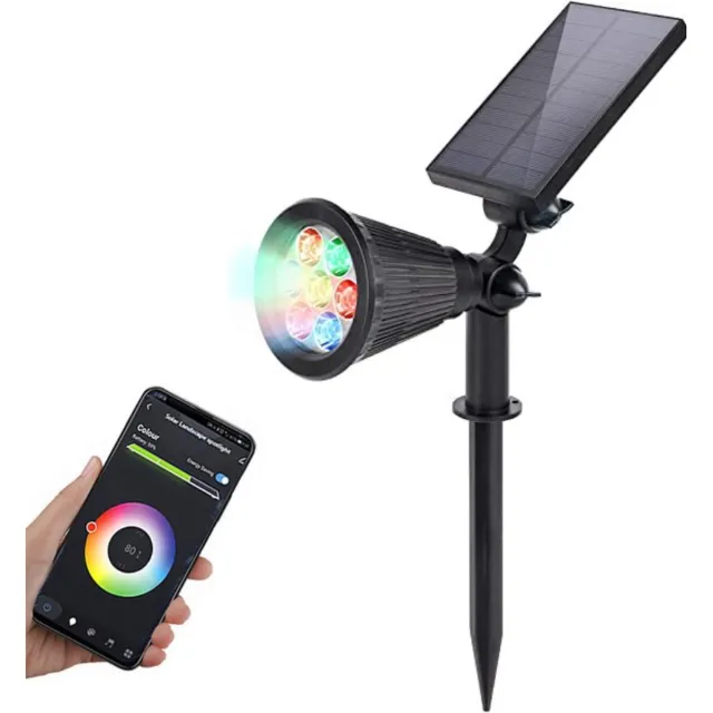 Lueas® Lueas - Solar Smart Tuinverlichting - RGBW Buitenverlichting op Zonne-energie - Tuinlamp met App - Led Buitenlamp - Grondspot/Wandspot Zwart