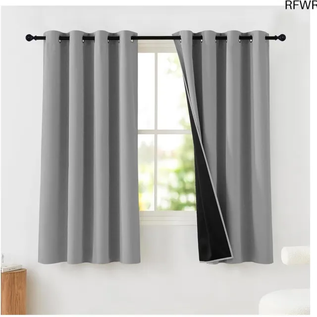 RFWR Verduisterende Gordijnen Korte Thermische Gordijnen voor Woonkamer en Slaapkamer 140x145 cm Zilvergrijs