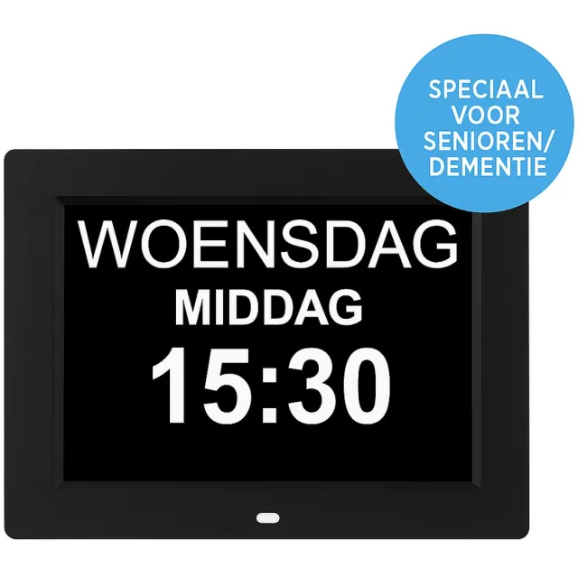Nifkos Dementieklok met XL beeldscherm - Digitale Kalenderklok met datum, dag en tijd - Alzheimer Klok - Seniorenklok zwart