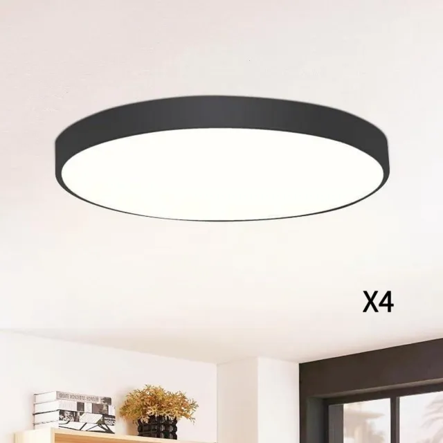 Glitzerlife Plafondlamp LED - 4 stuks Badkamerlamp - Modern Design - LED Deckenleuchte - Waterdicht IP44 - Energiezuinig 17W - Ø28cm - Zwart Zwart*4