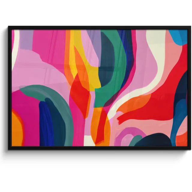 FrameYourWall Poster in lijst - Fotolijst 120x80 cm - Posters - Vormen - Golvend - Abstract - Felroze - Posterlijst zwart - Decoratie - Wanddecoratie woonkamer - Muurdecoratie slaapkamer