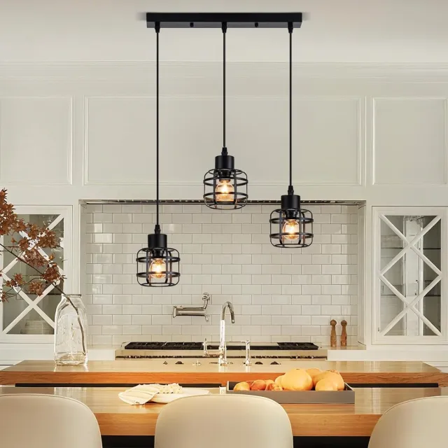 Glitzerlife Hanglampen - Industriële Retro Stijl - 3xE14 - Verstelbare Hoogte - IJzer Materiaal - Ø43cm - Zwart - Hanglamp Eetkamer Woonkamer Keuken Mat Zwart