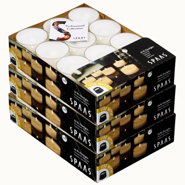 Spaas Maxi Clearlights – Theelichtjes in transparante cup – 72 kaarsen – Geurloos – circa 10u – Ø5,6cm Wit