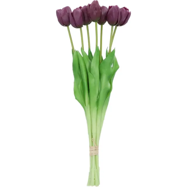 DK design Kunst tulpen boeket - 7x stuks - donker paars - real touch - 43 cm - levensechte kunstbloemen
