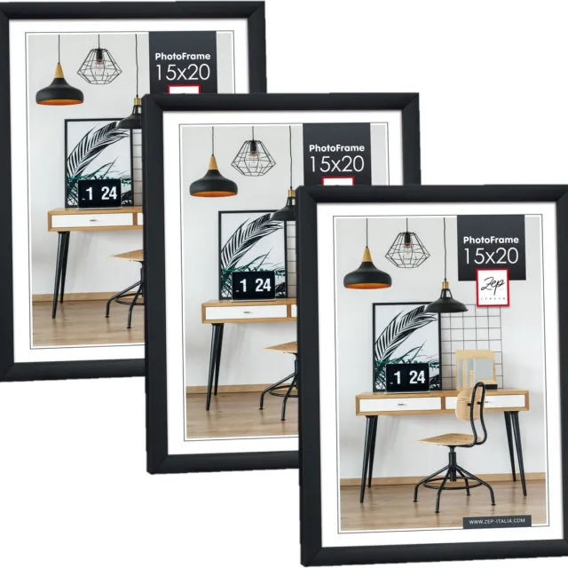 Zep Fotolijst - 3x stuks - zwart - kunststof - voor foto van 15 x 20 cm - staand / hangend