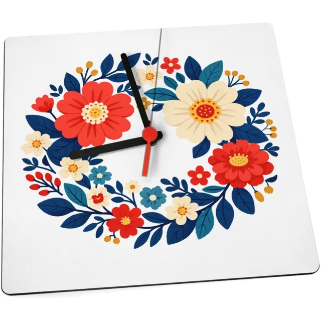 Mr Cadeautjes Klok 19 x 19 - design Een nieuwe retro-cadeauprint met een botanische rand en een | cadeau Wit