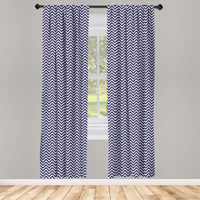 ABAKUHAUS Raamgordijnen – marineblauw-wit – 2x panelen 75x245 cm Marineblauw Wit