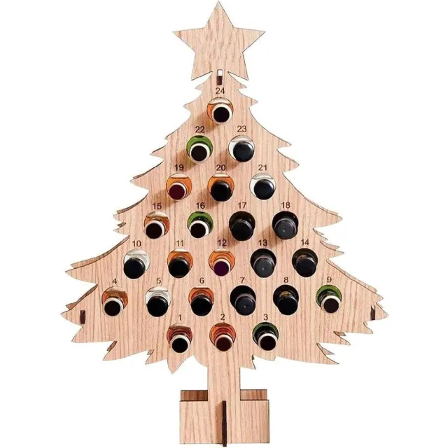 Provento Houten Kerstboom Adventskalender Wijnhouder voor Feestelijke Woondecoratie met Countdown Functie Houtkleur