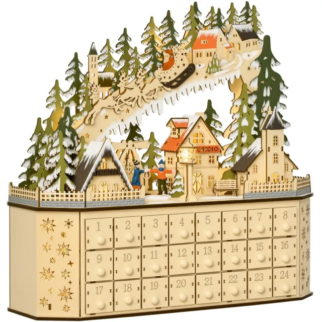 Homcom Kerst Adventskalender MDF-plaat 45B x 13D x 43H cm Natuurhout natur