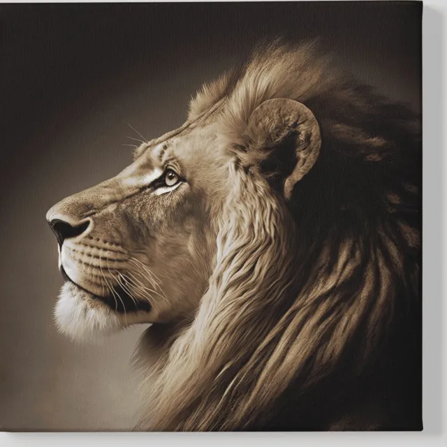 Trendex Global Canvas Schilderij - Dieren - Leeuw - Vierkant Canvas - 60x60x2 cm Bruin