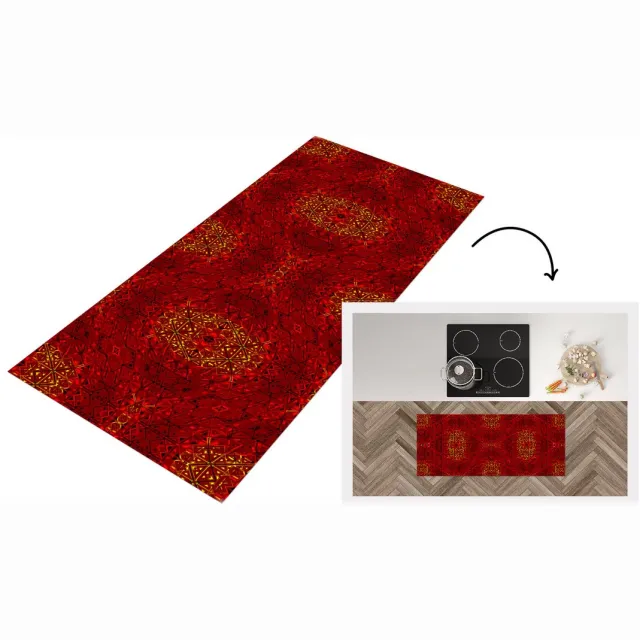 KitchenYeah Keukenloper - Loper keuken - Patroon - Abstract - Rood - Keukenloper vinyl