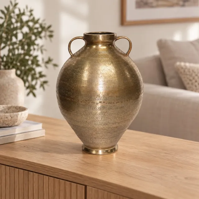 Hoppa! Vaas - Met oren en smalle hals - Goud - 25 x 25 x 34 cm (B x D x H)