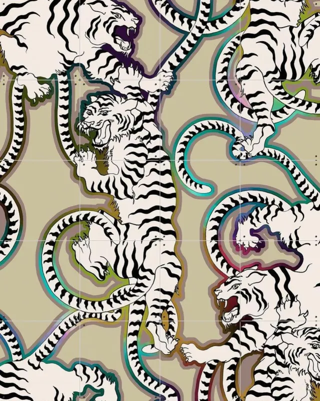 IXXI Rainbow Tigers, Marylène Madou - 80 x 100 cm - Grote wanddecoratie en posters - Pop art, Grafisch Ontwerp, Illustraties, Digitale Kunst Wit