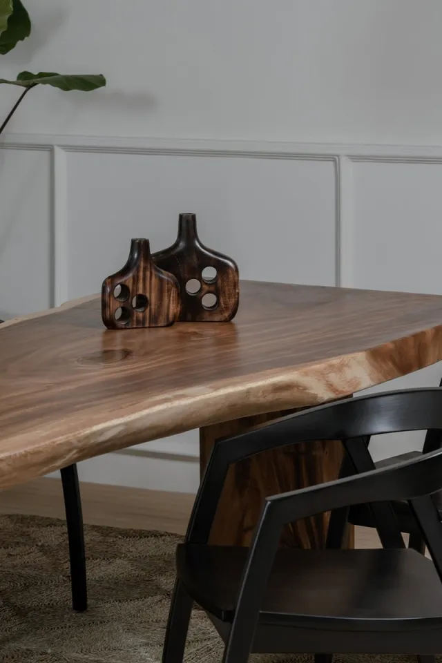 Dua Living Bullet houten vaas - moderne design vazen - decoratie ornament - teakhout - bruin - kwaliteit - set van 2 Donkerbruin zwart
