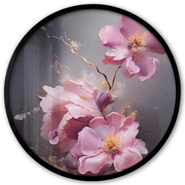 FrameYourWall Poster in lijst Rond - Fotolijst 40x40 cm - Posters - Bloemen - Roze - Stilleven - Kunst - Ronde posterlijst zwart - Decoratie - Wanddecoratie woonkamer - Muurdecoratie slaapkamer