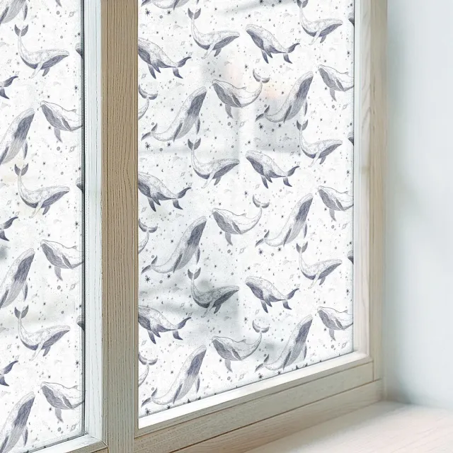 Coloray Privacy Folie Raam - Zeedieren Anti inkijk Folie - 50x116 cm - Wit Privacy Folie Raam - Raamfolie Tegen inkijk Glas in Lood - Voor de badkamer, slaapkamer, hal - Raamfolie Zonwering Wit - Zeedieren