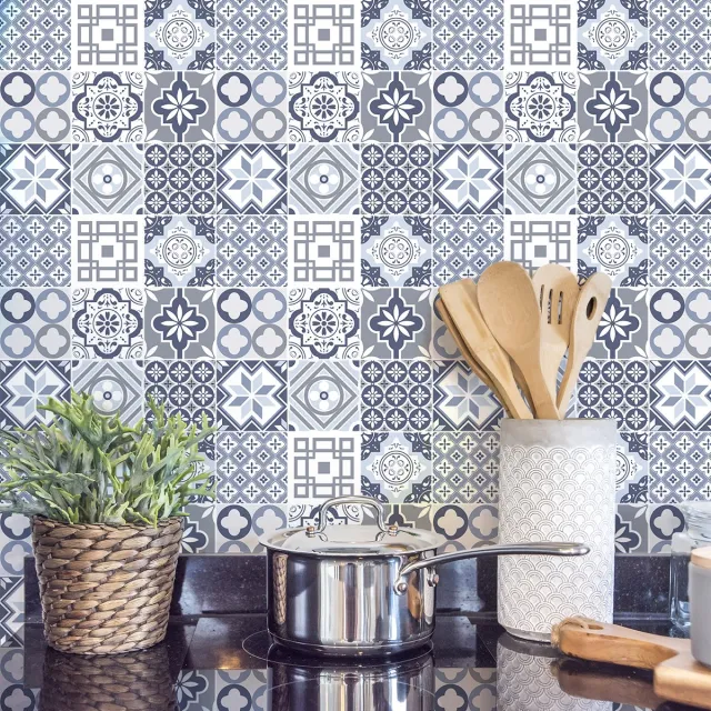 Ambiance Sticker Zelfklevende tegelmuurstickers voor keuken en badkamer - 9 ANICIAH cementtegelstickers - 9 stickers 20x20cm Multi color