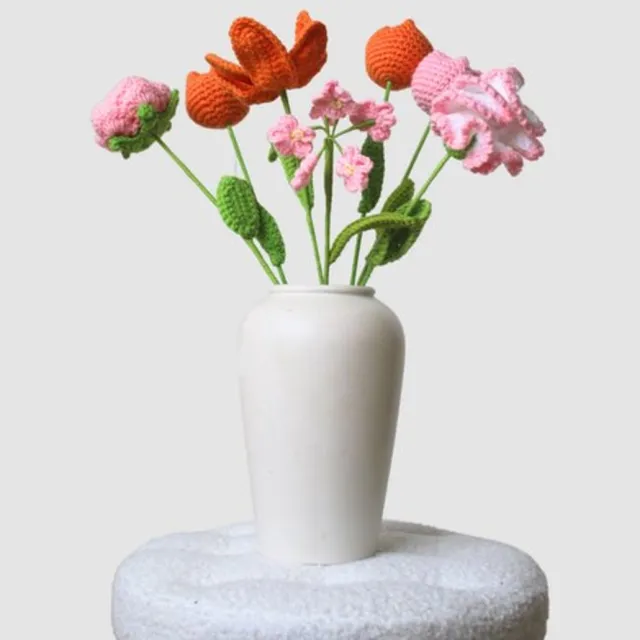 Woolbloom kunstbloemen - Gehaakte Bloemenboeket - Zomerboeket - interieurdecoratie - onderhoudsvrij - cadeau roze