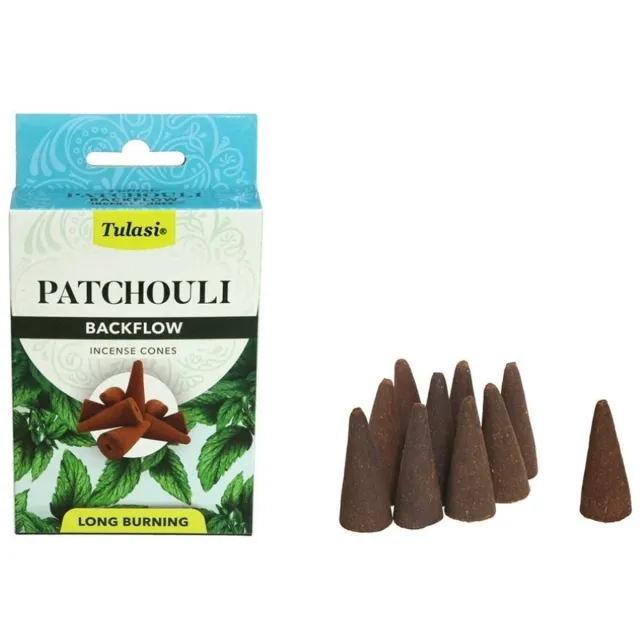 Tulasi Wierook kegeltjes in huisgeur Patchouli - 10x kleine kegeltjes - Ontspannend - Kalmerend Lichtbruin
