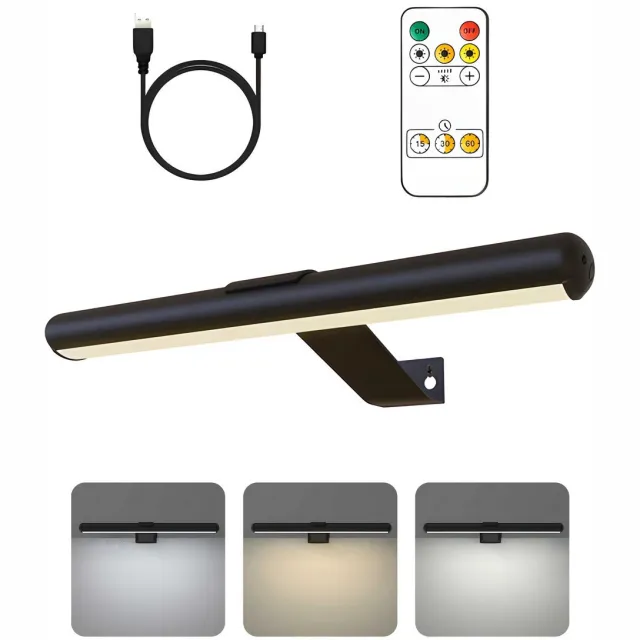 KAIA Oplaadbare Schilderijverlichting - Draadloze Wandlamp - Draadloze Schilderijverlichting Oplaadbaar - Touch en remote - Dimbaar LED 3000K/4000K/6500K - Oplaadbare Schilderijlamp Snoerloos - Sterke Accu Schilderijlamp - Zwart
