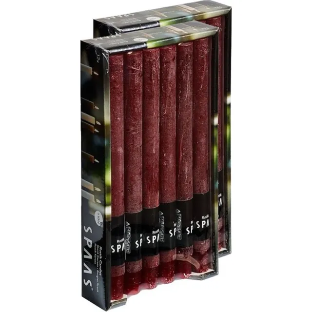 Spaas Dinerkaarsen rustiek - wijnrood - 24x - 25 cm - 10 branduren - huishoudkaarsen