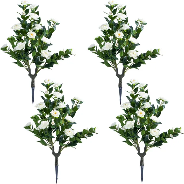 HOERFURIY Kunstbloemen met grondpen 60 cm - Set van 4 rode bloemen voor buiten, border en perk Rood