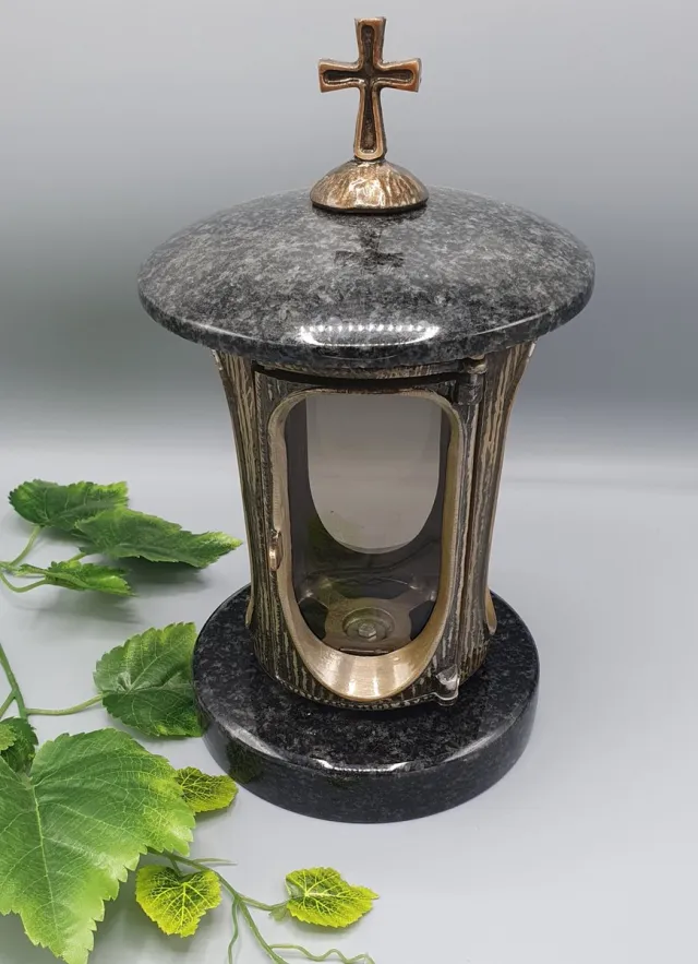 Herdenkingslichtjes Lantaren - Graniet - Impala - Goud/Brons - Kruis - Rond - Aluminium - Grafdecoratie - Graflantaren - Herdenkingslicht