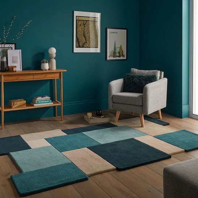 flycarpets Abstract Modern Stracto Collage - Organische Vorm Vloerkleed - Petrol - 150x240 cm Blauw