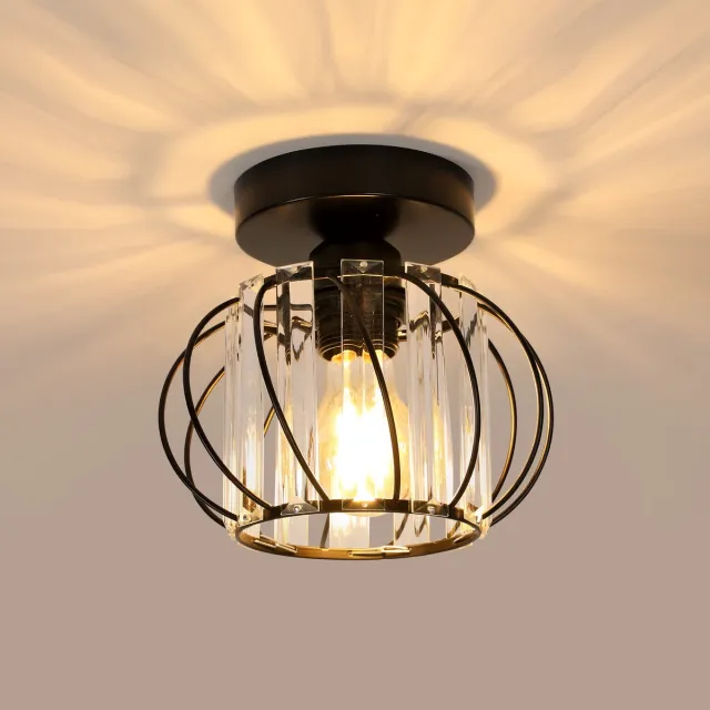 Haobosic Moderne Kristallen Plafondlamp E27 LED - Mini Kroonluchter Design voor Keuken, Eetkamer, Slaapkamer, Gang of Hal - Zwart Black